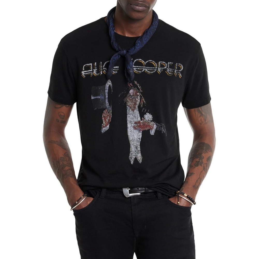 NWT John Varvatos Mens Alice Cooper Top Hat Black Short Sleeve T Shirt Rock XS